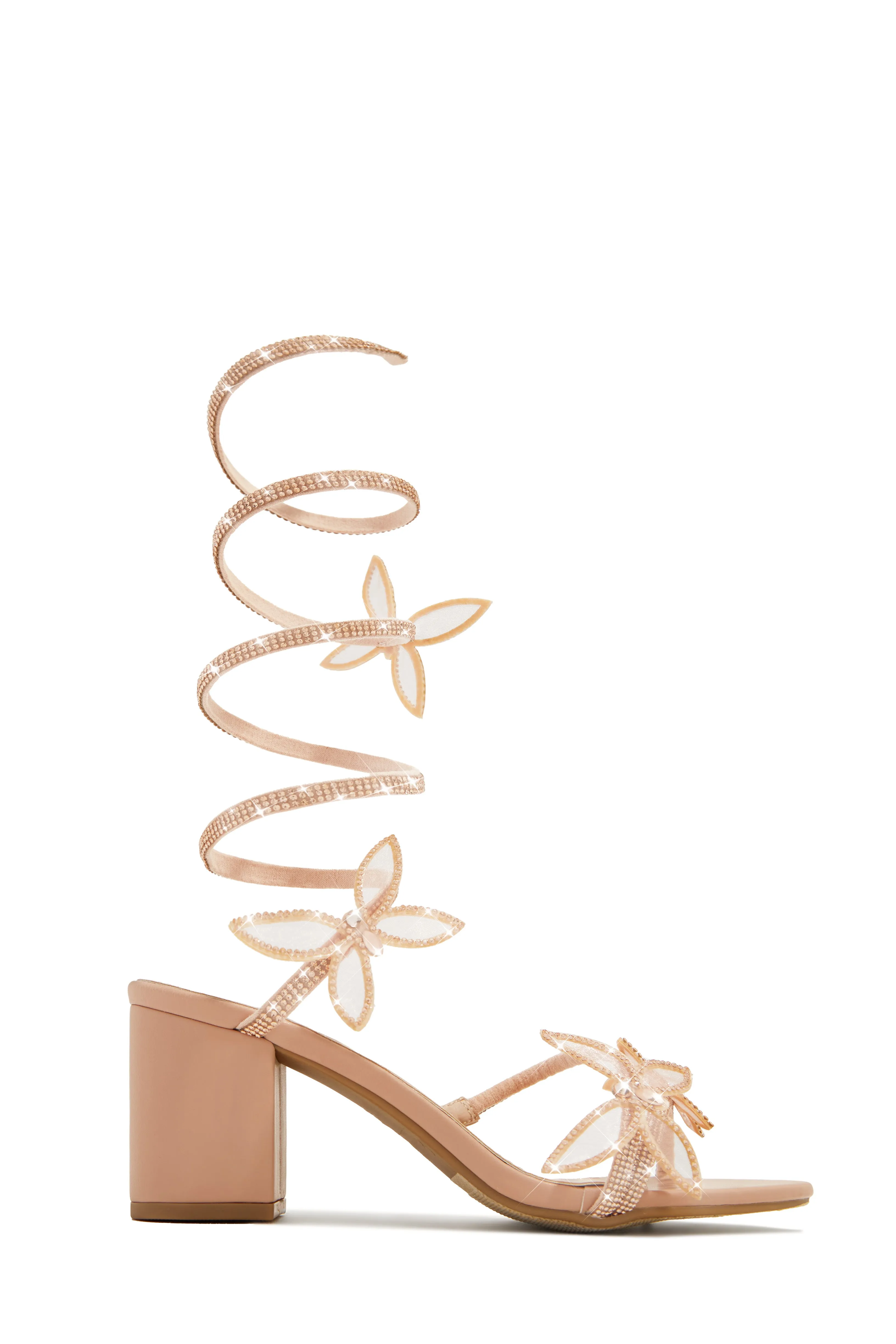 Fantasy Embellished Around The Ankle Coil Block Heels - Nude