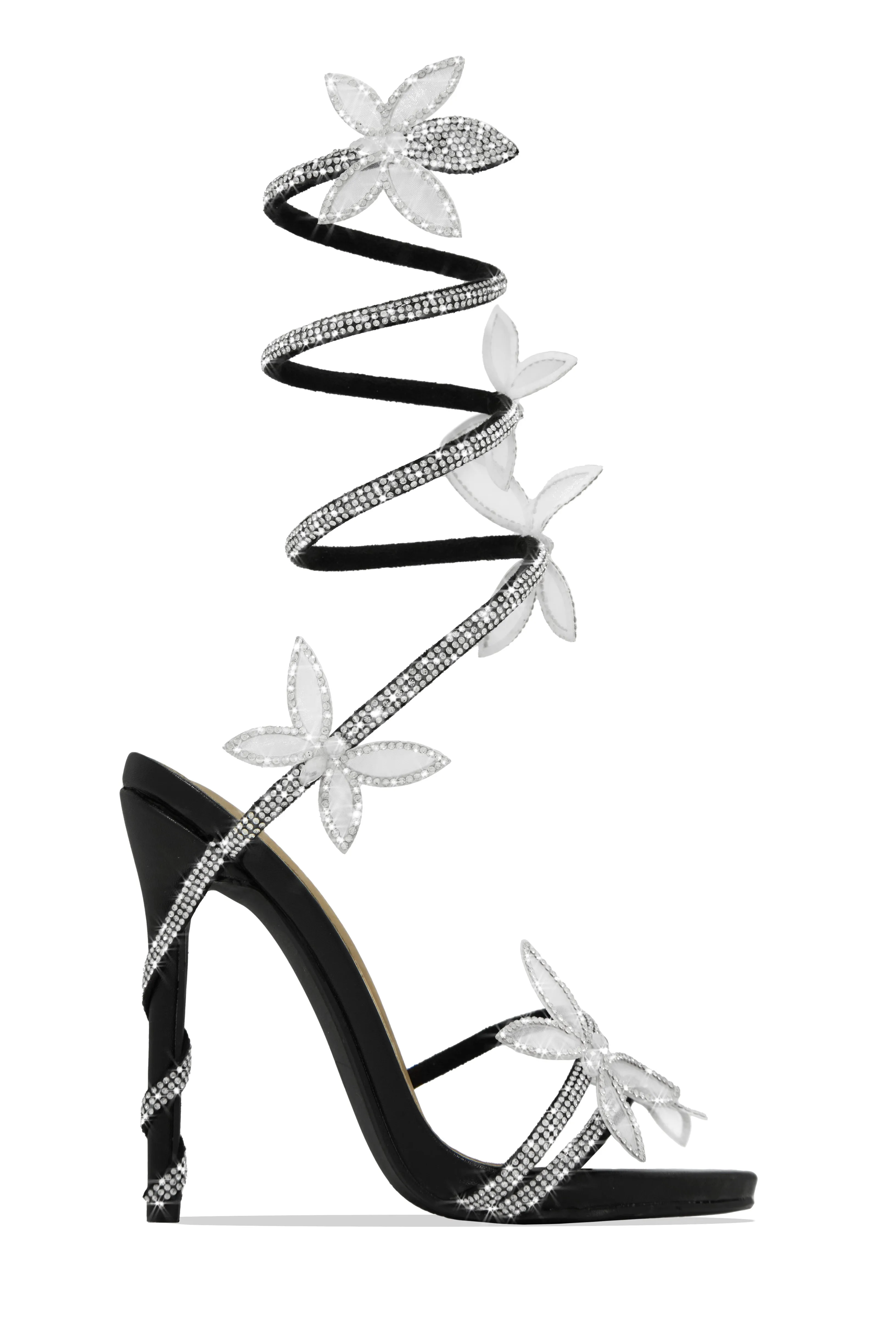 Fantasy Embellished Around The Ankle Coil Heels - Black