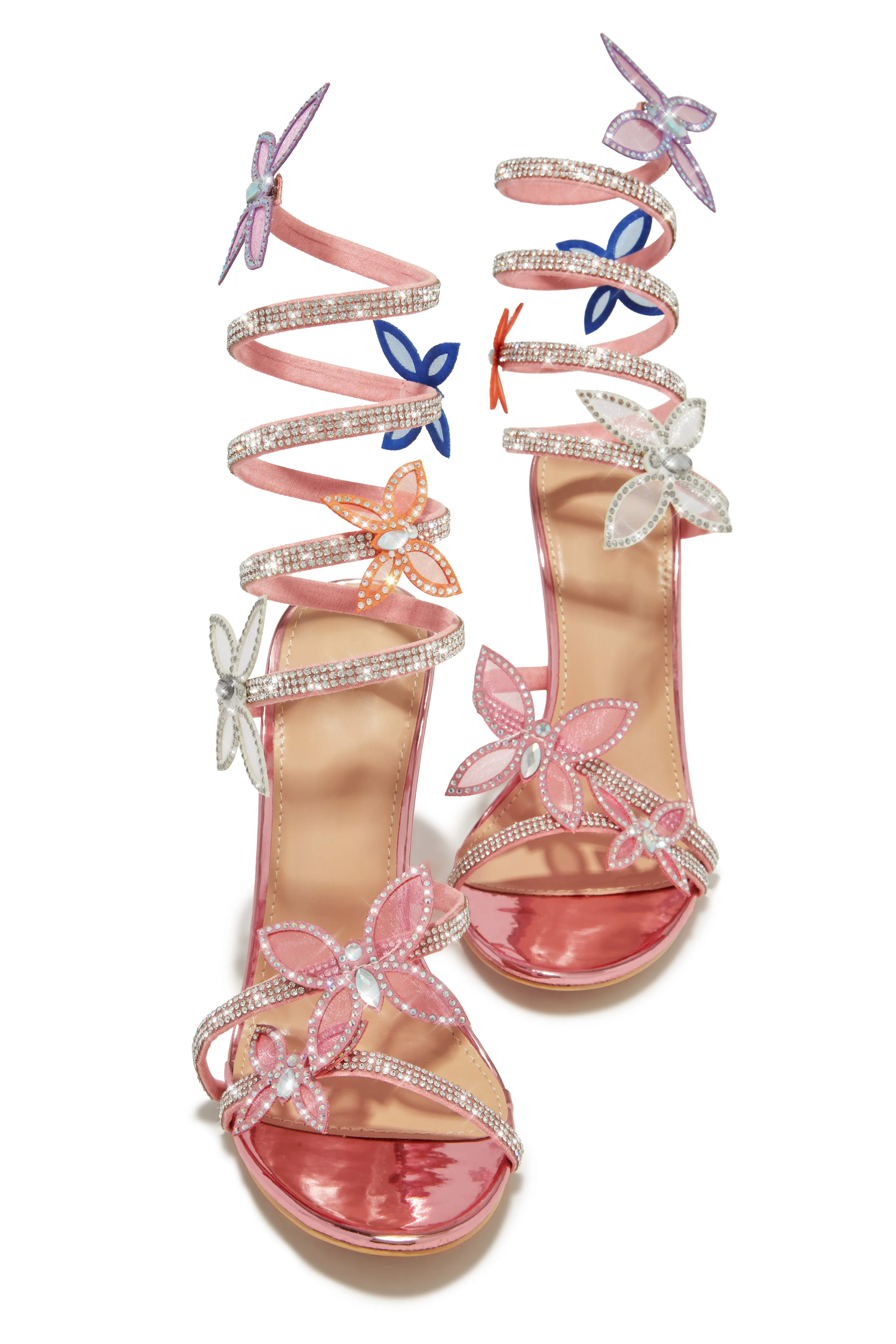 Fantasy Multi Color Around The Ankle Coil Heels - Pink