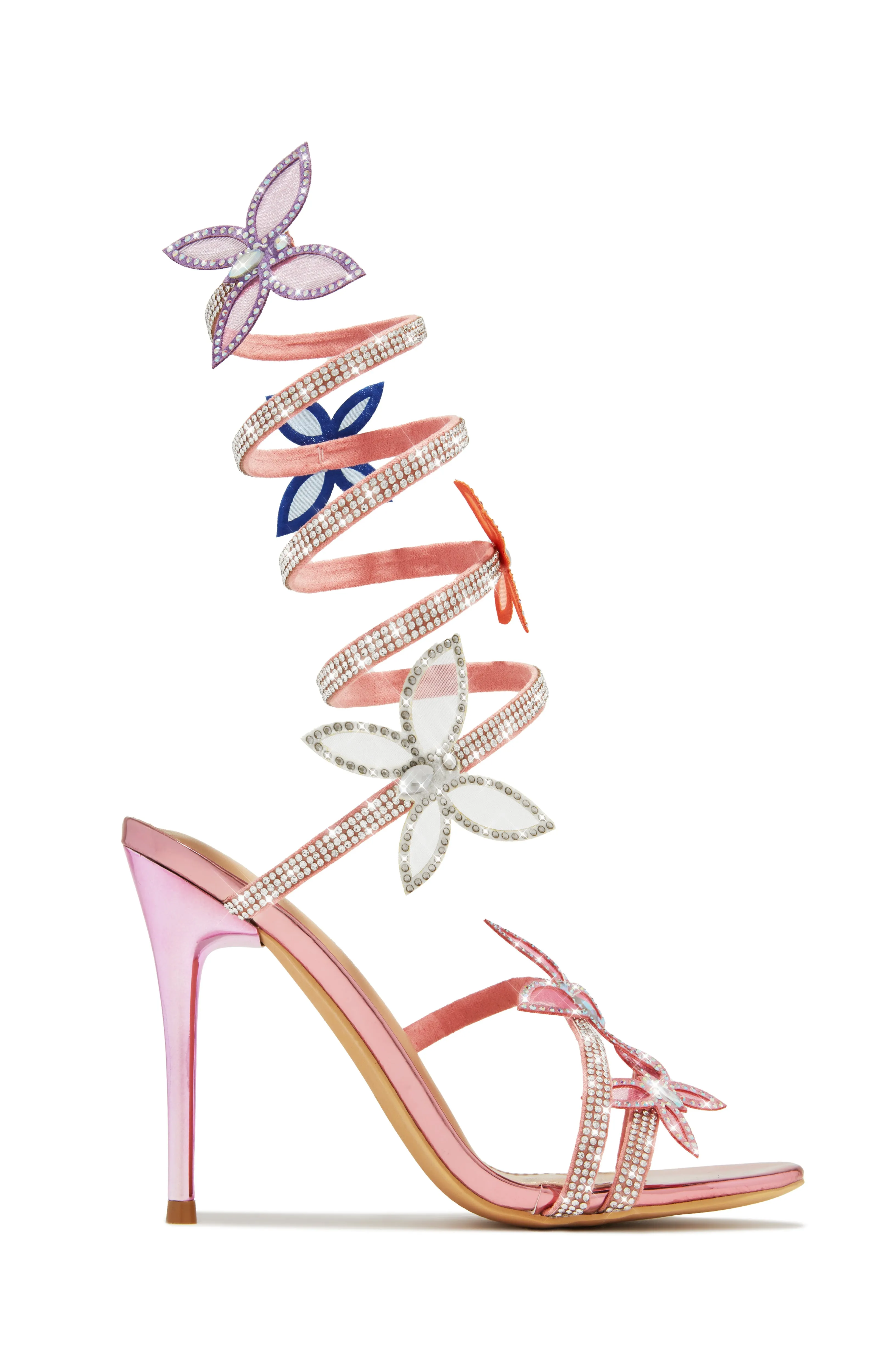 Fantasy Multi Color Around The Ankle Coil Heels - Pink