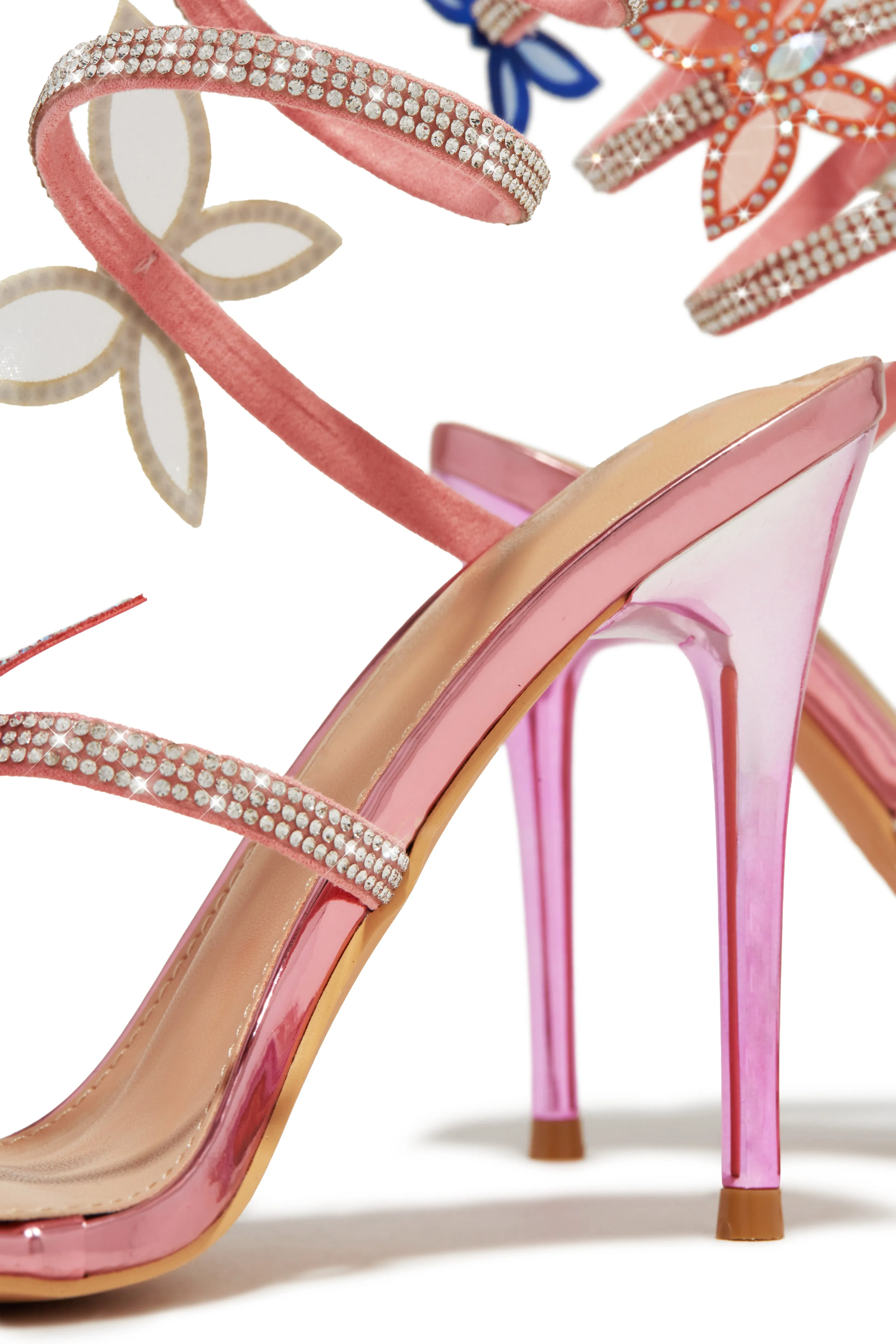 Fantasy Multi Color Around The Ankle Coil Heels - Pink