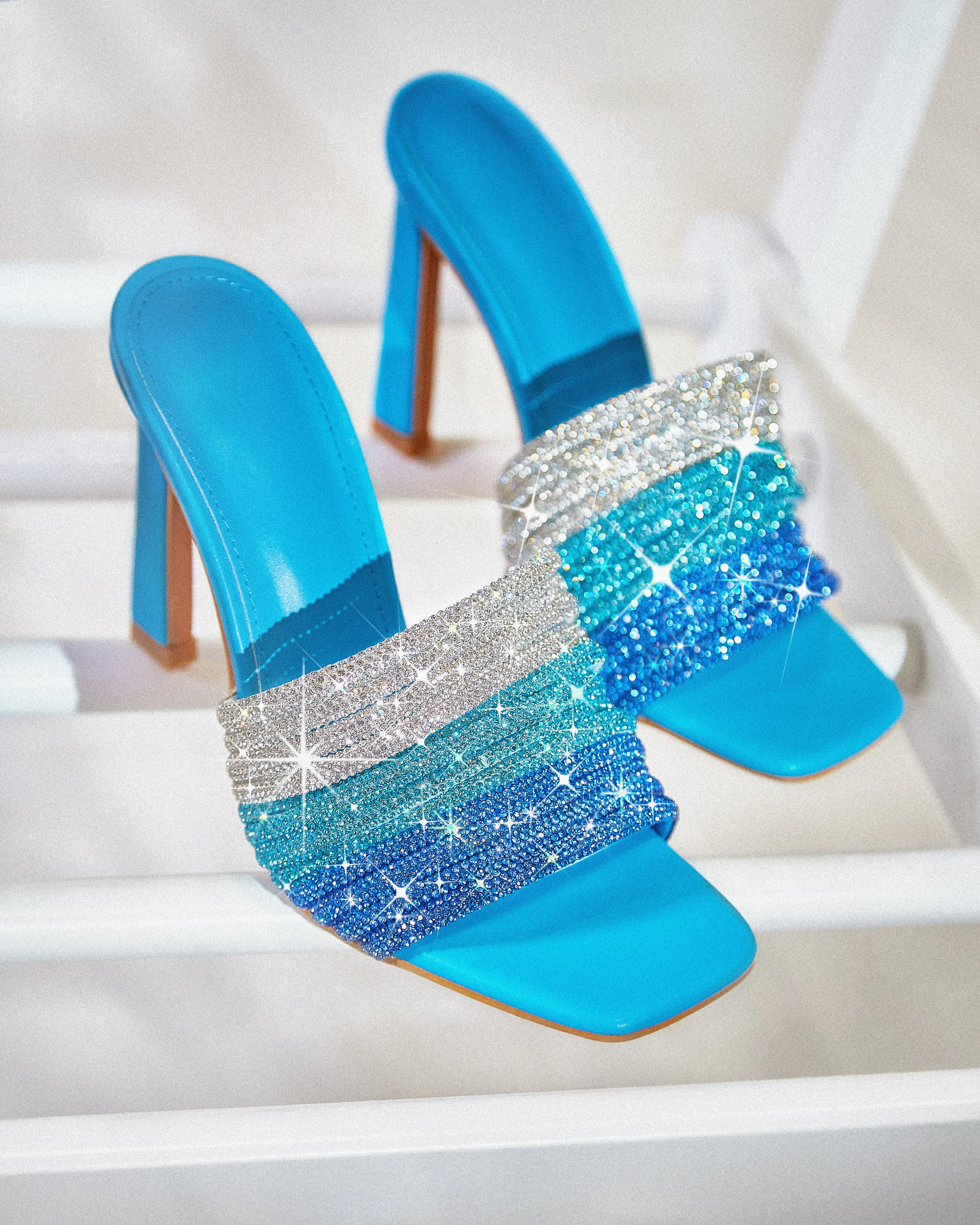 Feeling Myself Embellished High Heel Mules - Blue