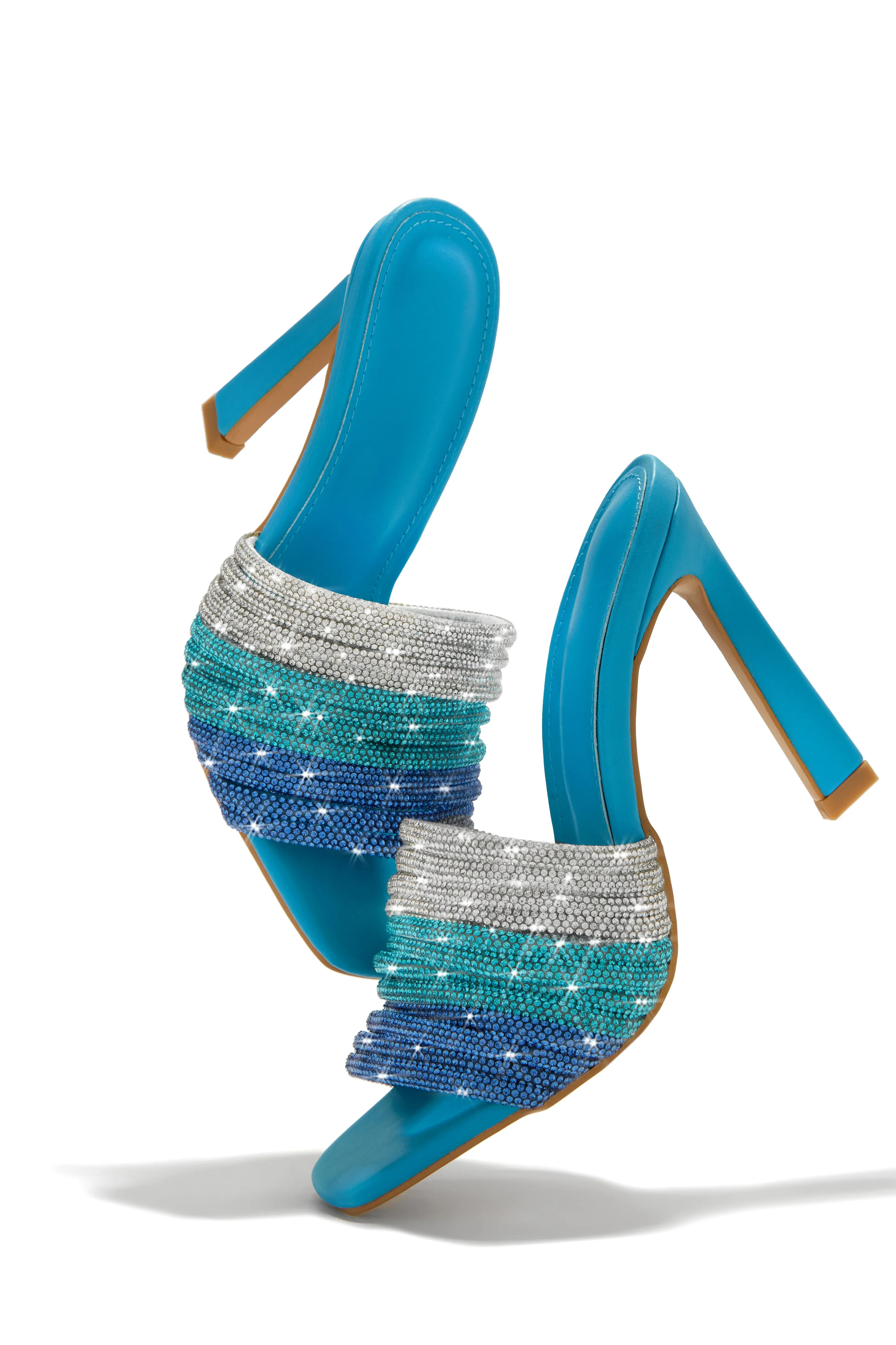 Feeling Myself Embellished High Heel Mules - Blue