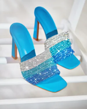 Feeling Myself Embellished High Heel Mules - Blue