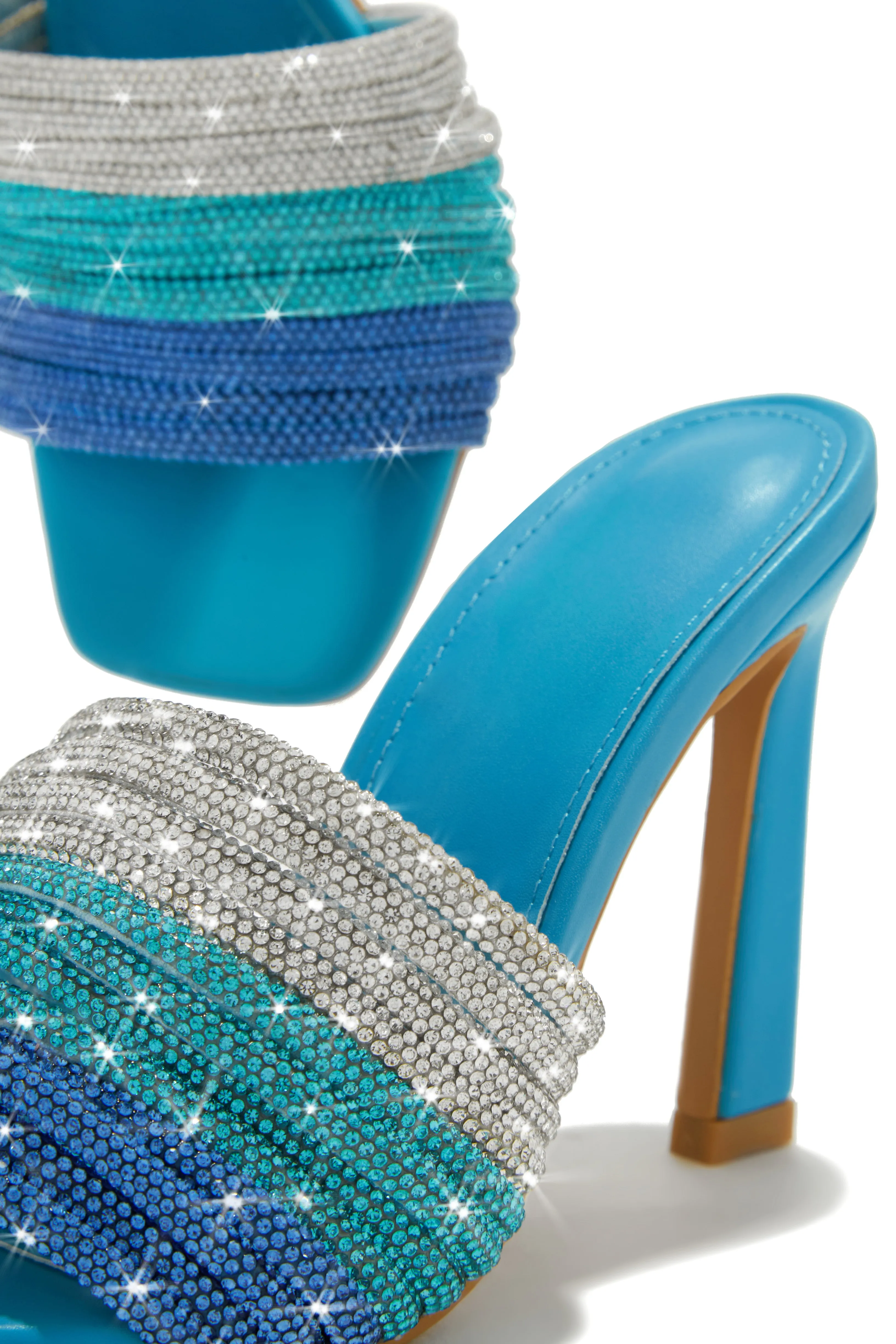 Feeling Myself Embellished High Heel Mules - Blue