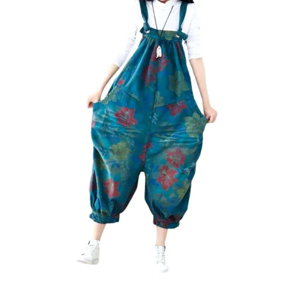 Floral baggy women's jeans overall