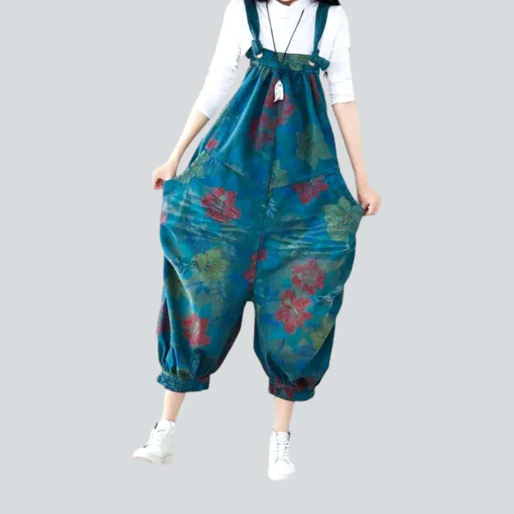 Floral baggy women's jeans overall