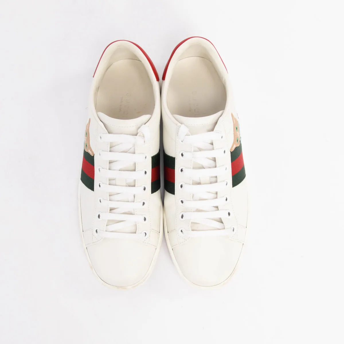 Gucci White Leather Cat Embroidered Ace Sneakers 37.5