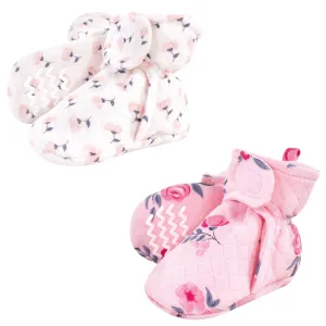 Hudson Baby Quilted Booties 2pk, Pink Navy Floral