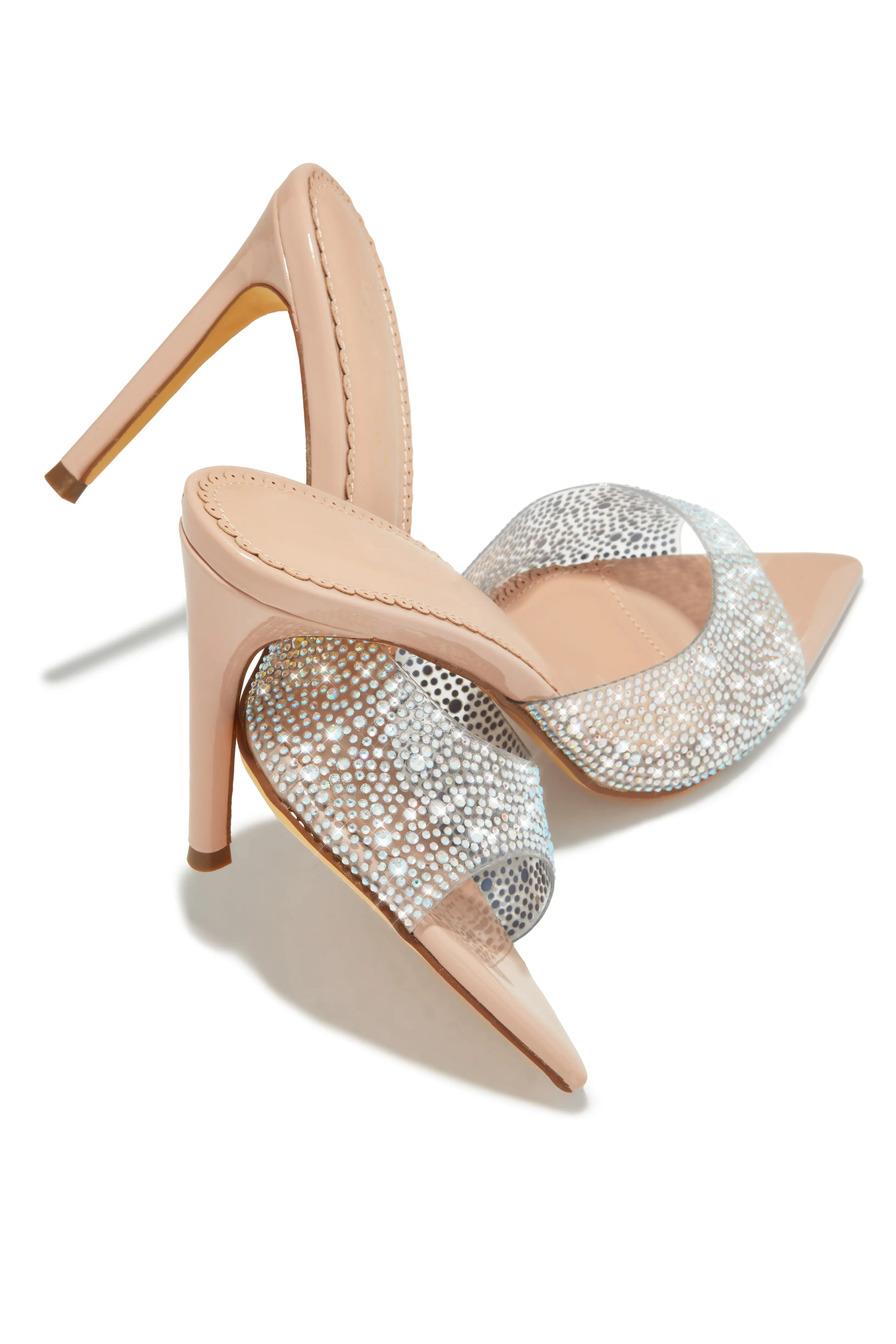 Katelyn Embellished Mule Heels - Nude