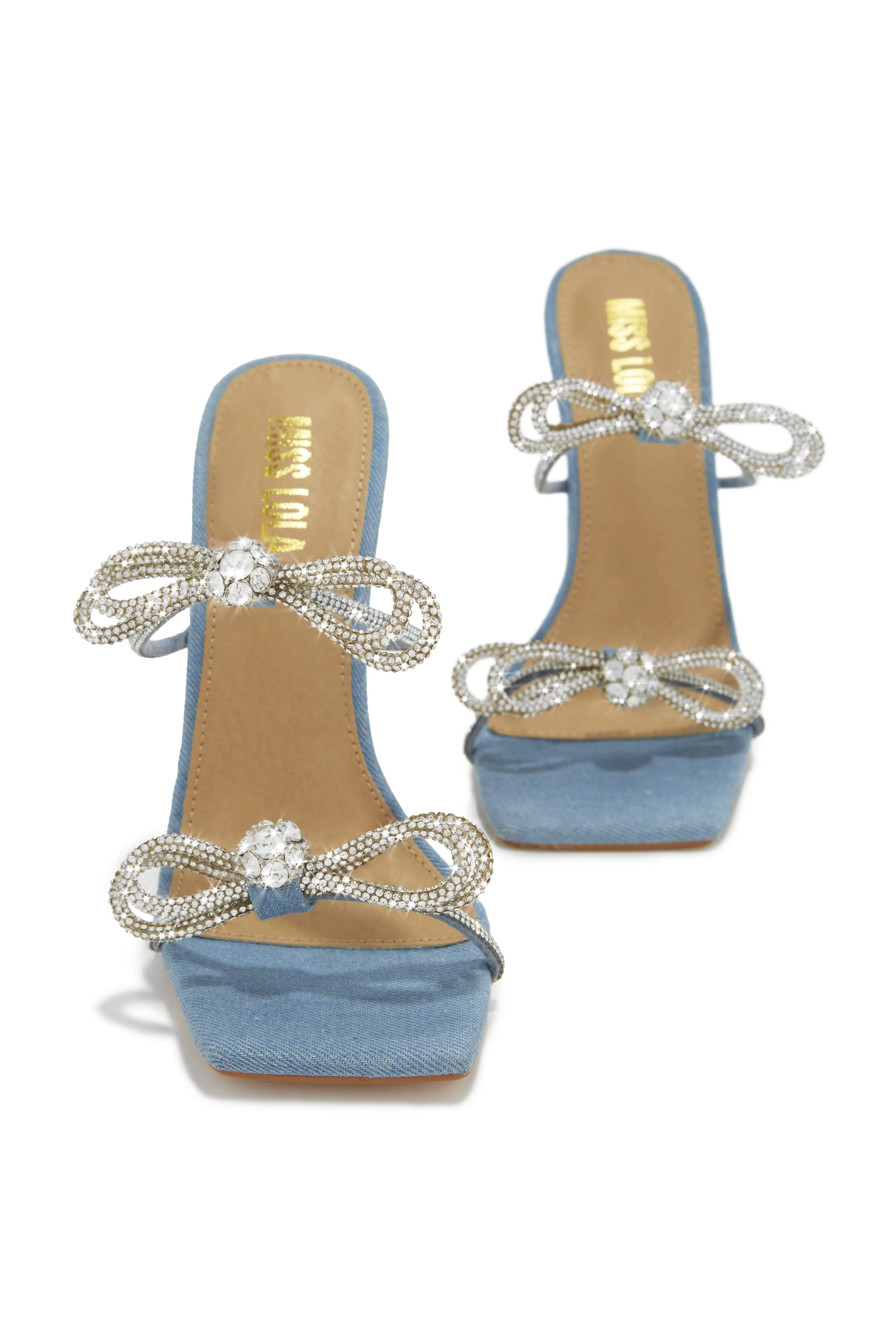 Life Is A Party Embellished High Heel Mules - Denim