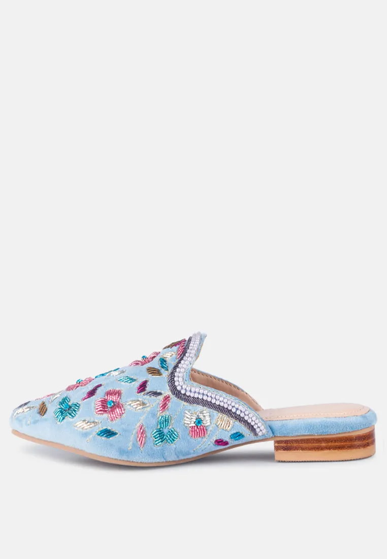 MARCELLA Blue Embroidered Mules