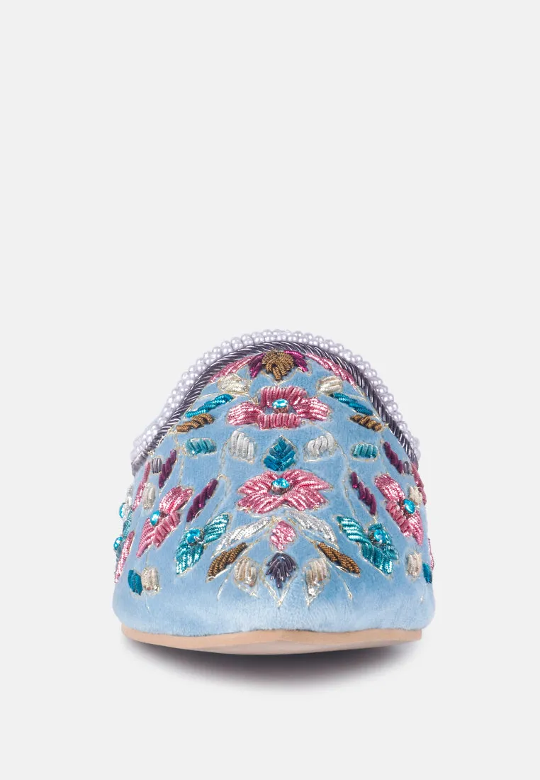 MARCELLA Blue Embroidered Mules