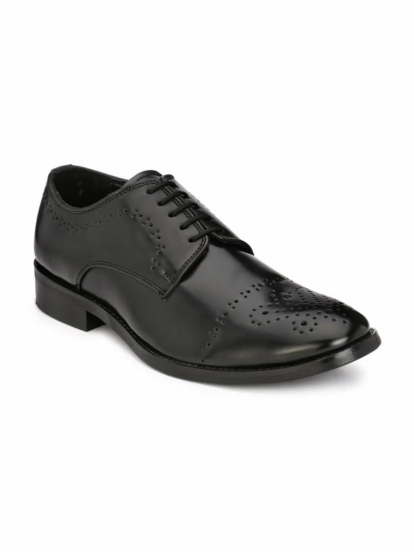 Men's Black Derby Cap Toe Synthetic Leather Formal Shoes