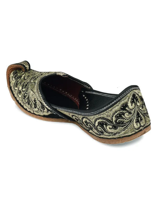 Men's Indian Ethnic Handrafted Black Premium Leather Embroidered Footwear - Desi Colour