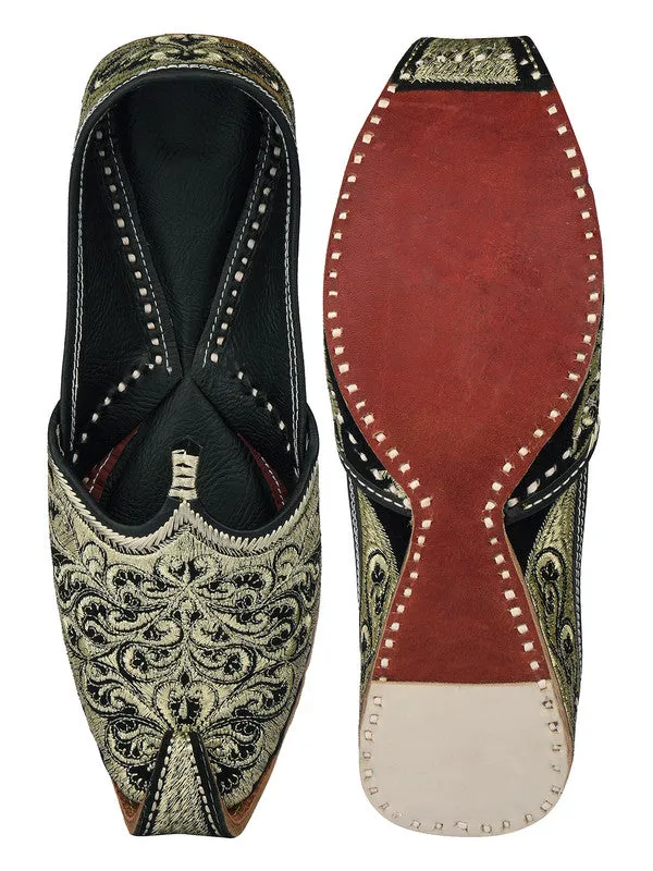 Men's Indian Ethnic Handrafted Black Premium Leather Embroidered Footwear - Desi Colour