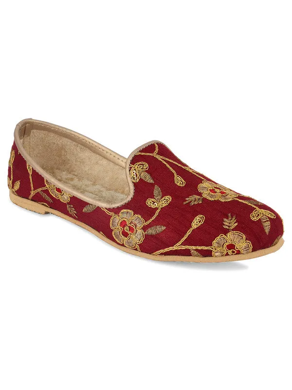 Men's Indian Ethnic Party Wear Embroidered Maroon Footwear - Desi Colour