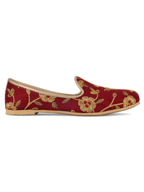 Men's Indian Ethnic Party Wear Embroidered Maroon Footwear - Desi Colour