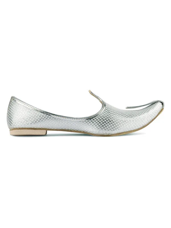 Men's Indian Ethnic Party Wear Silver Footwear - Desi Colour