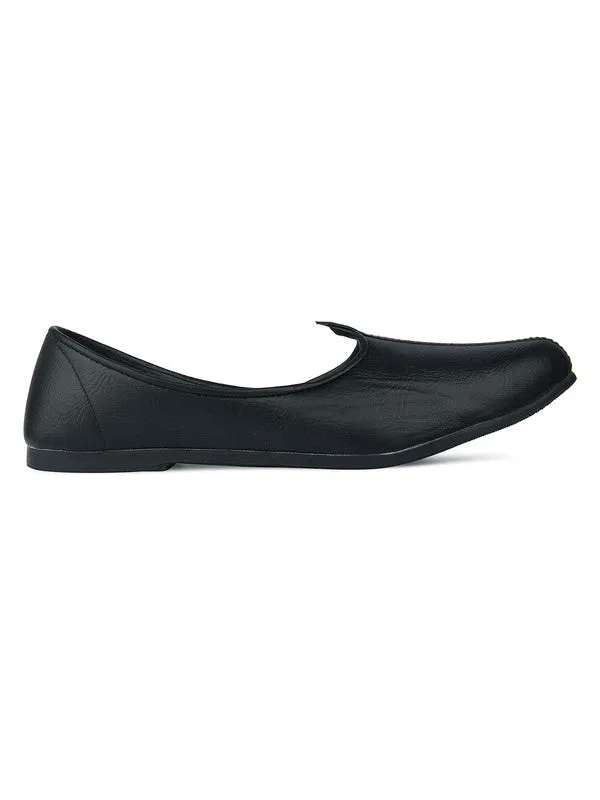 Men's Indian Ethnic Party Wear Textured Black Footwear - Desi Colour