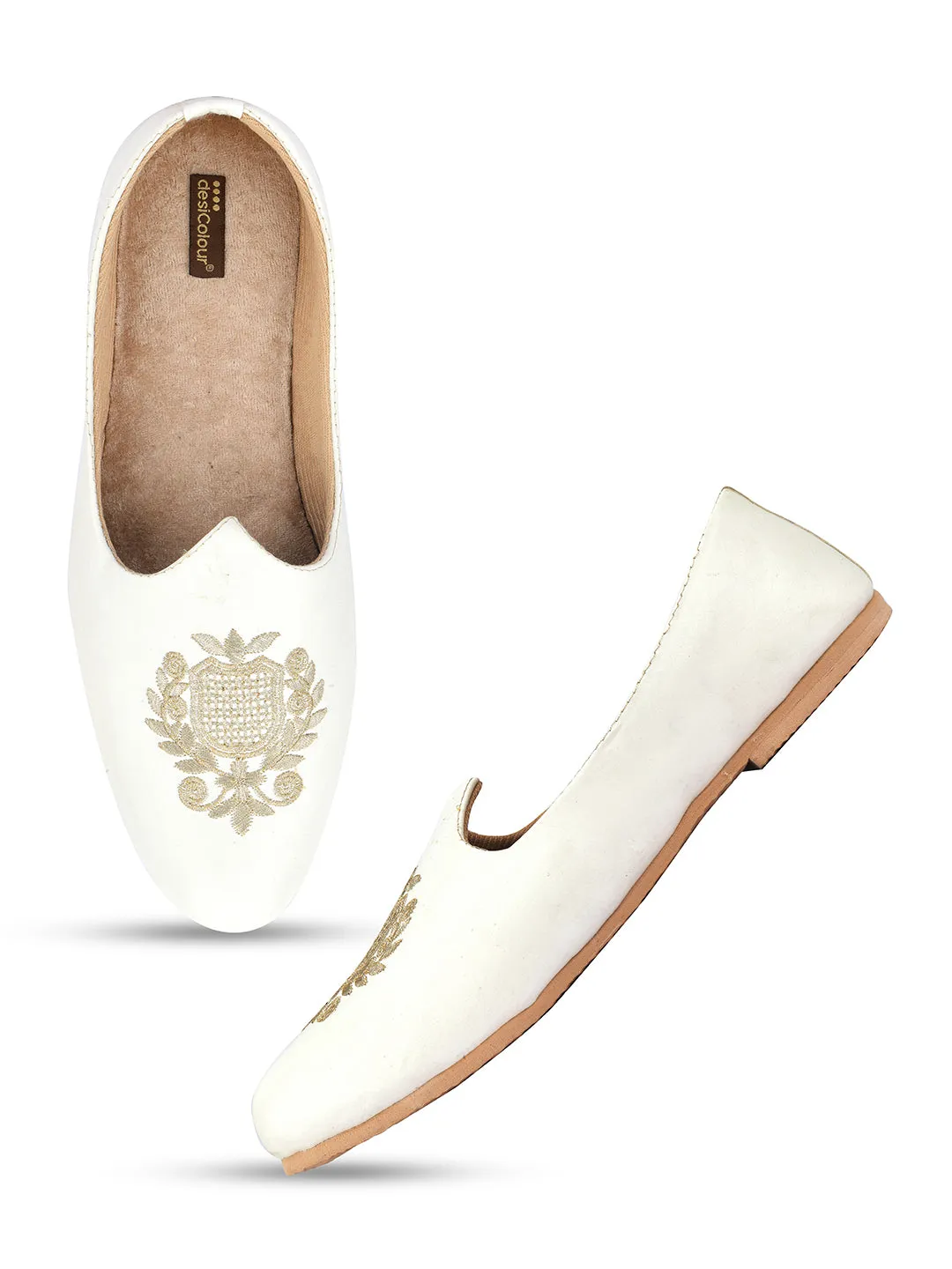 Men's Indian Ethnic Party Wear White Footwear - Desi Colour