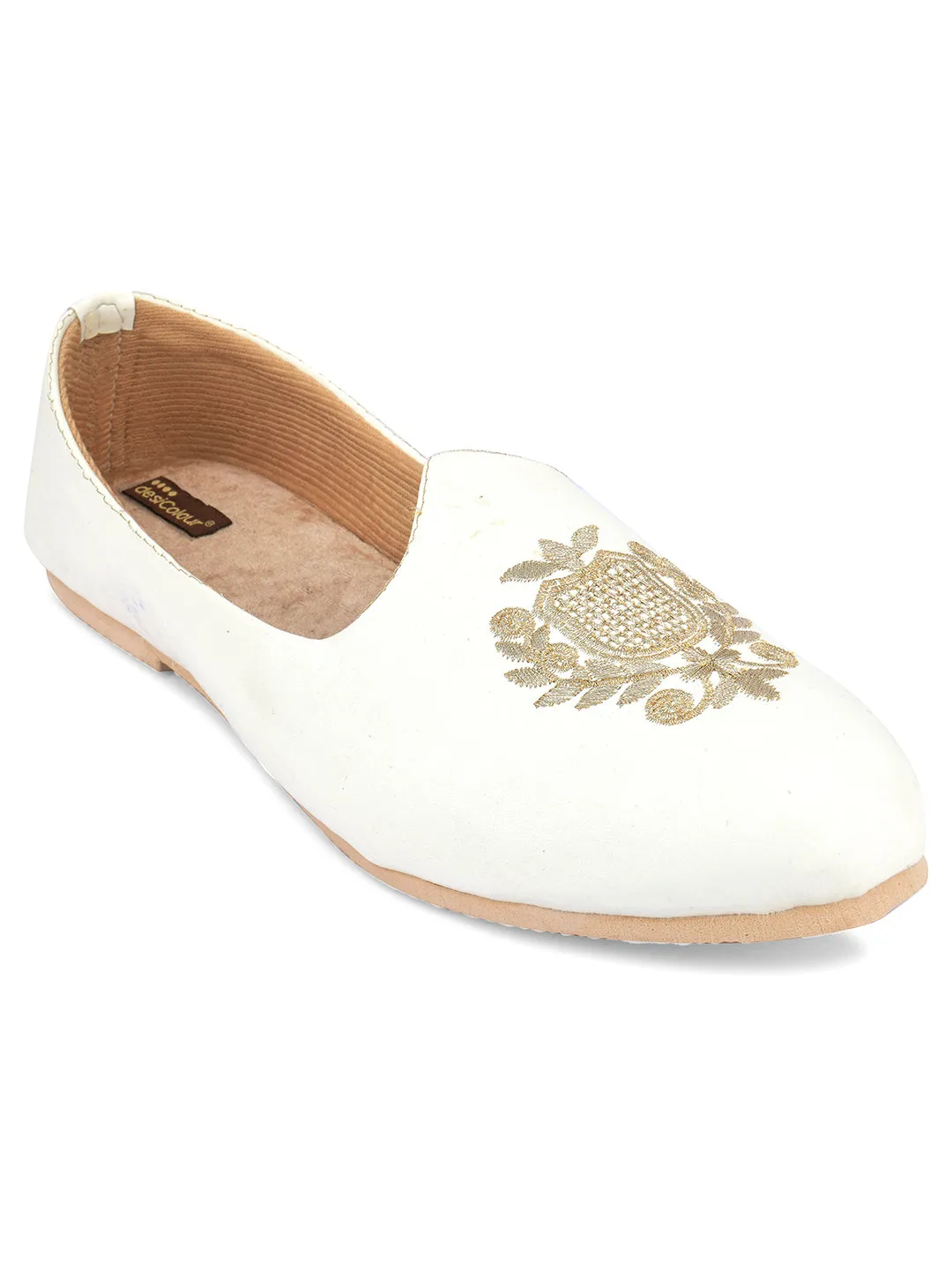 Men's Indian Ethnic Party Wear White Footwear - Desi Colour