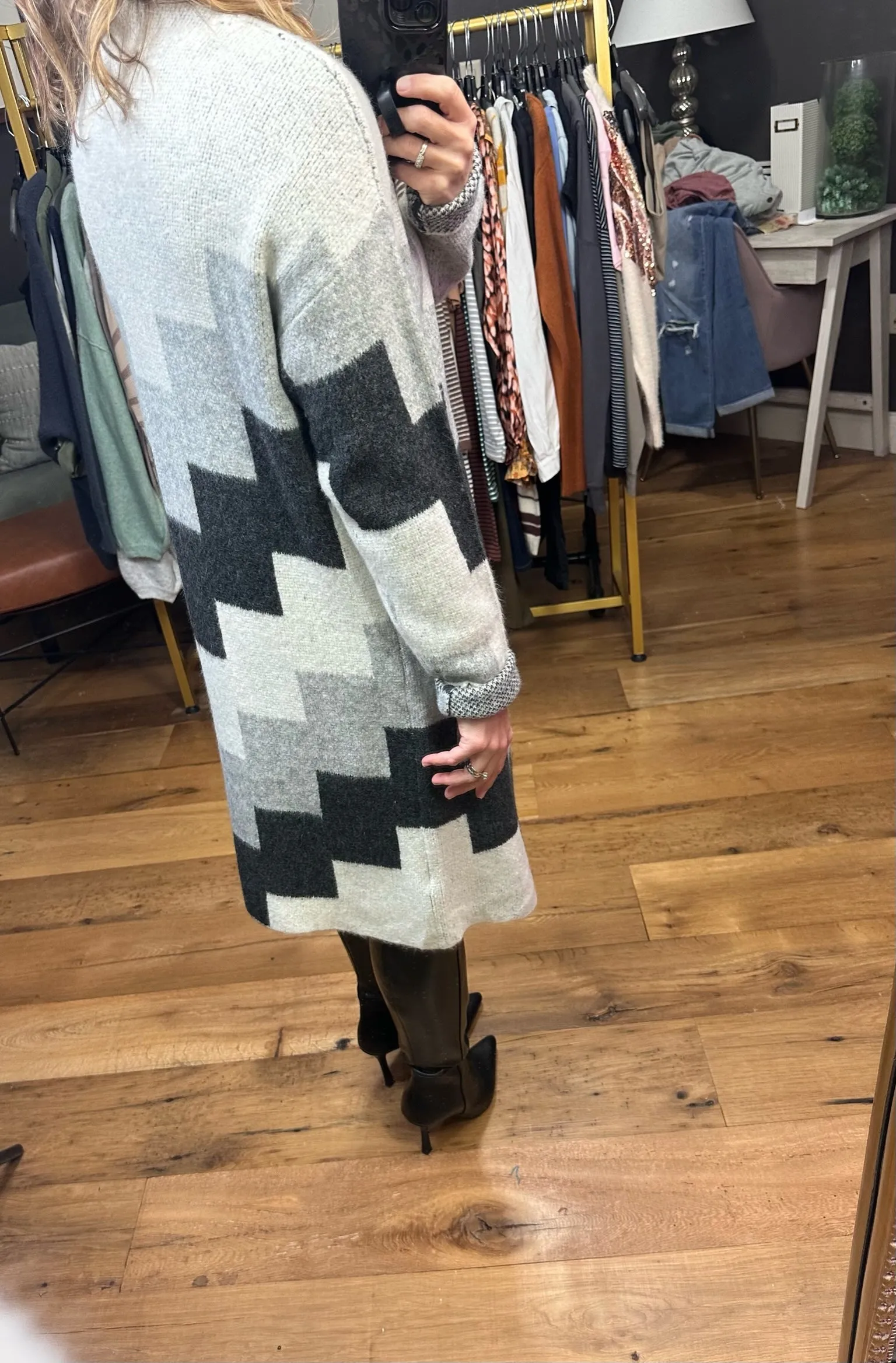 Piece By Piece Colorblock Cardigan Sweater - Black/Grey Multi