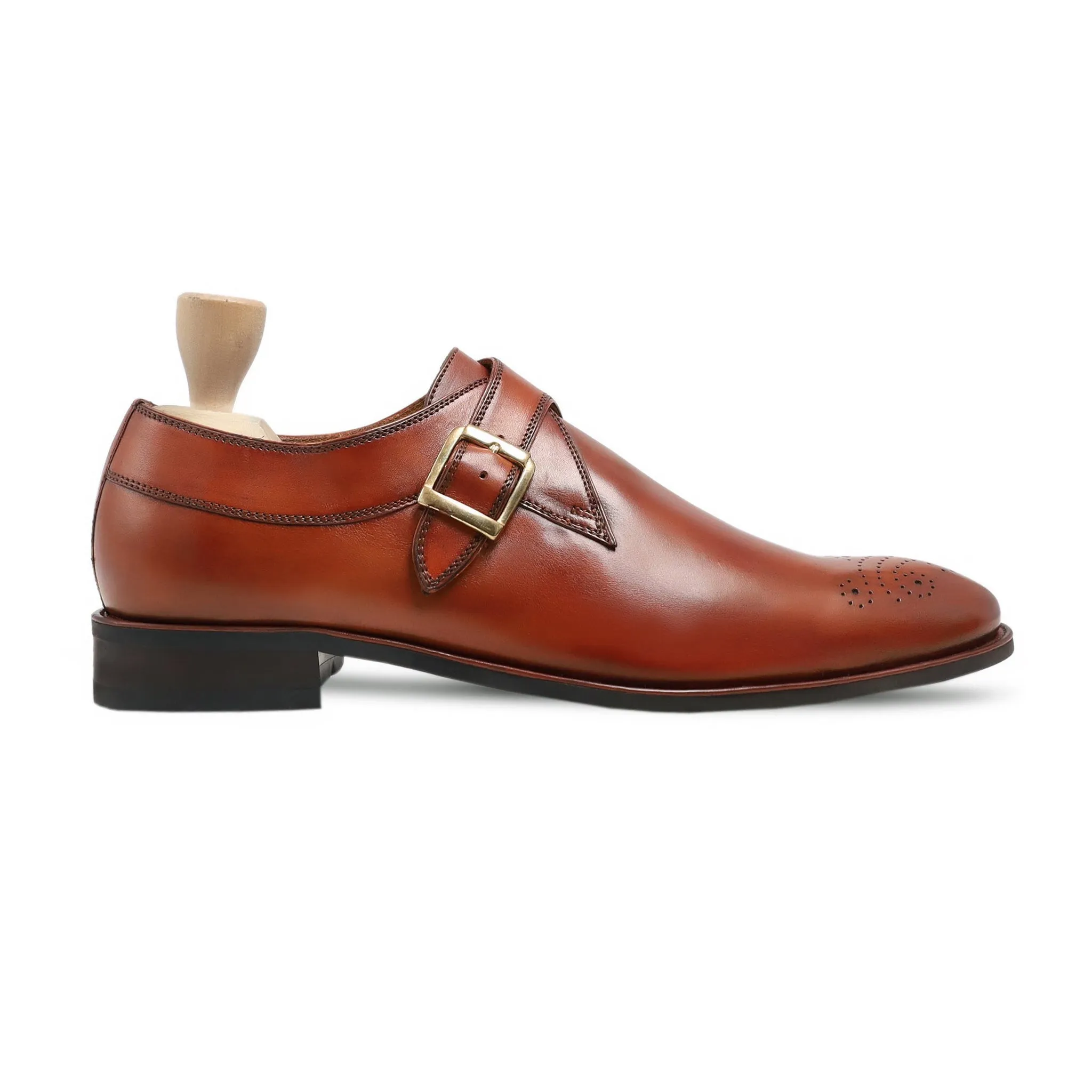 Raley Men's Tan Calf Leather Single Monkstrap