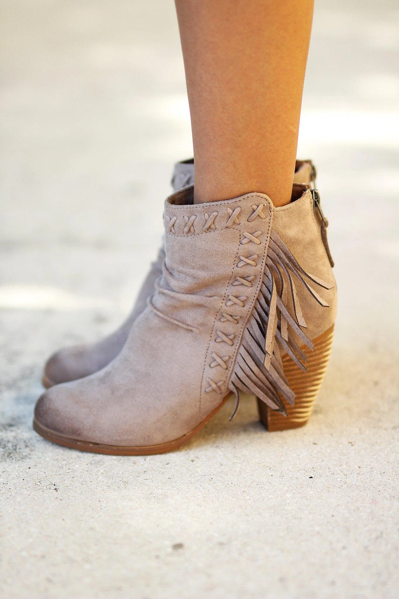 Taupe Fringe Booties