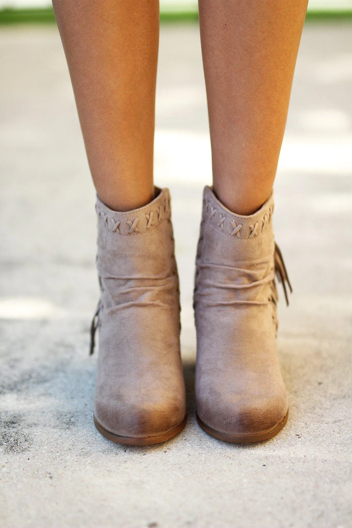 Taupe Fringe Booties