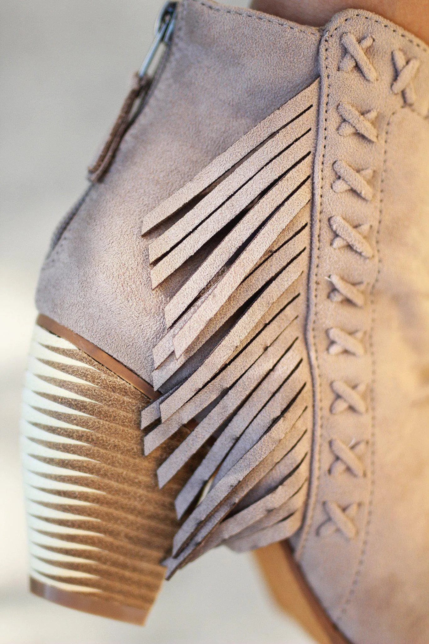 Taupe Fringe Booties