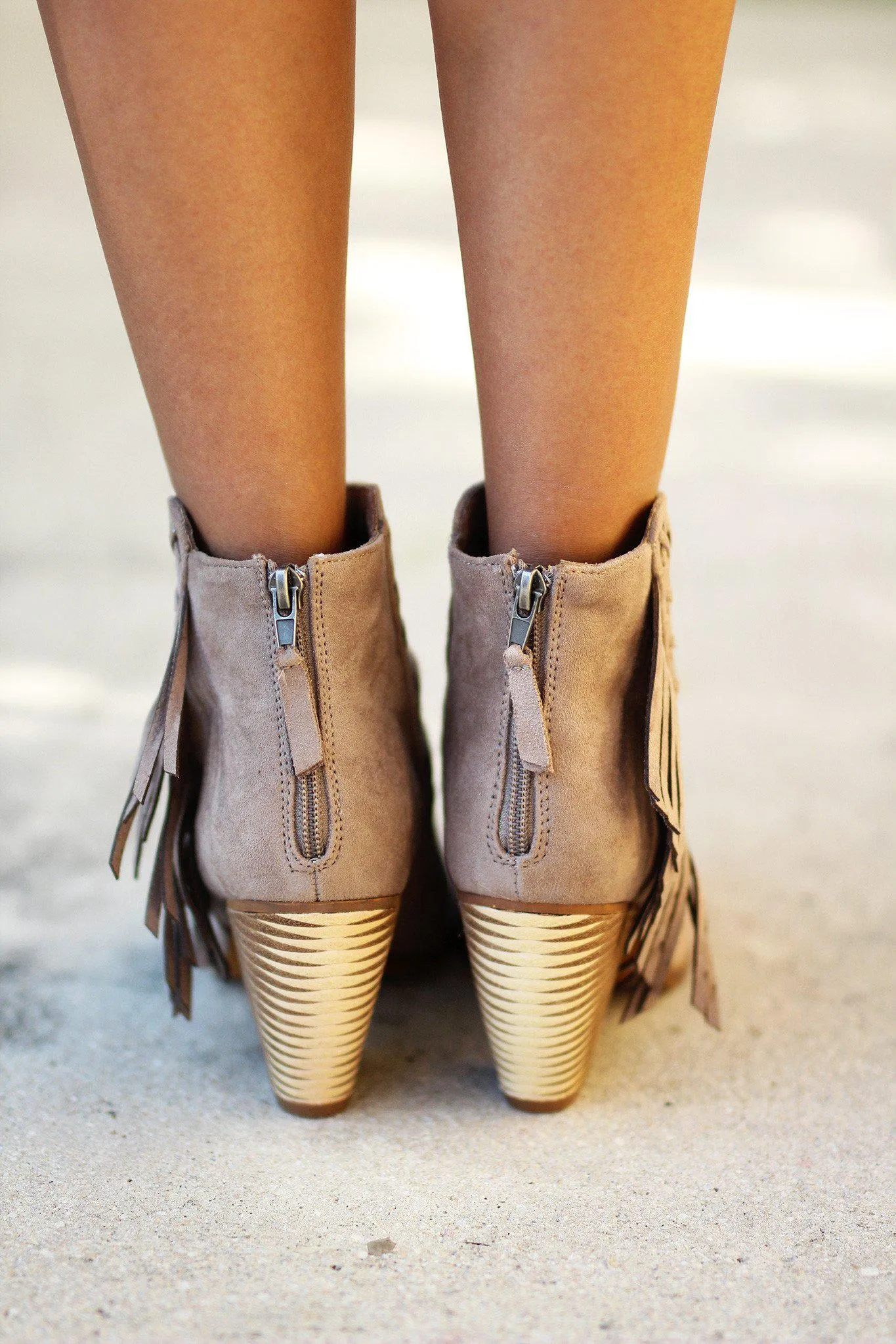 Taupe Fringe Booties