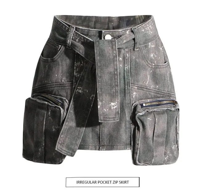 Urban Utility Denim Cargo Mini Skirt