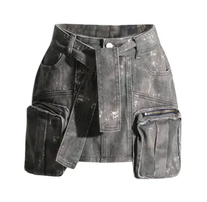 Urban Utility Denim Cargo Mini Skirt