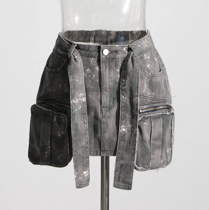 Urban Utility Denim Cargo Mini Skirt