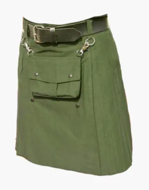 UTILITY KILT IN OLIVE GREEN WITH DETACHABLE POCKET