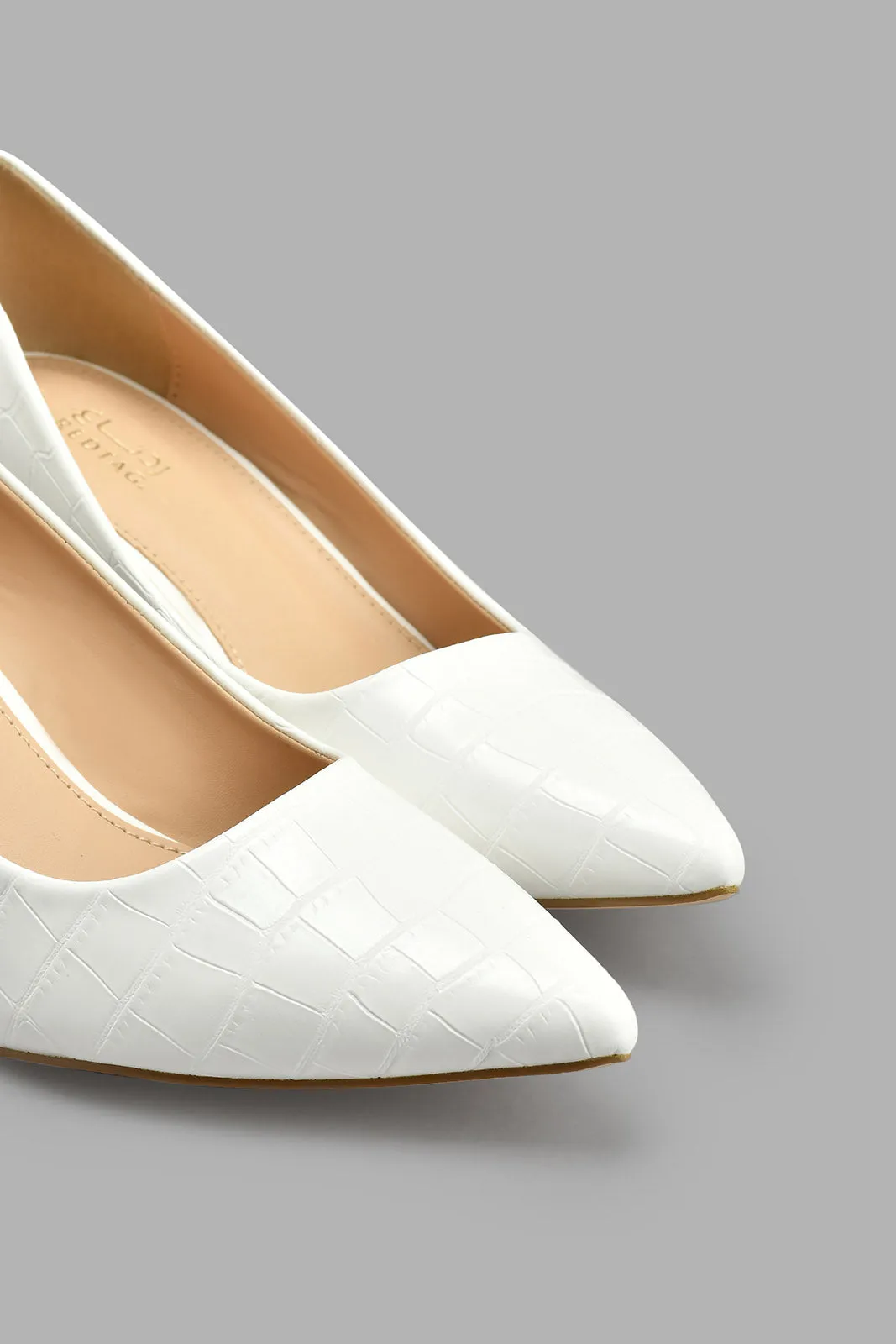 White Embossed Court Shoe