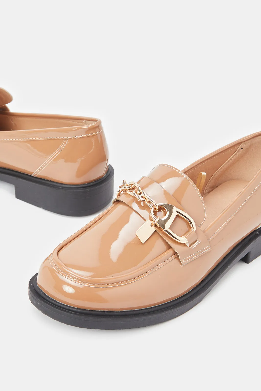 Women Beige Patent Loafer