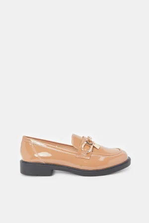 Women Beige Patent Loafer