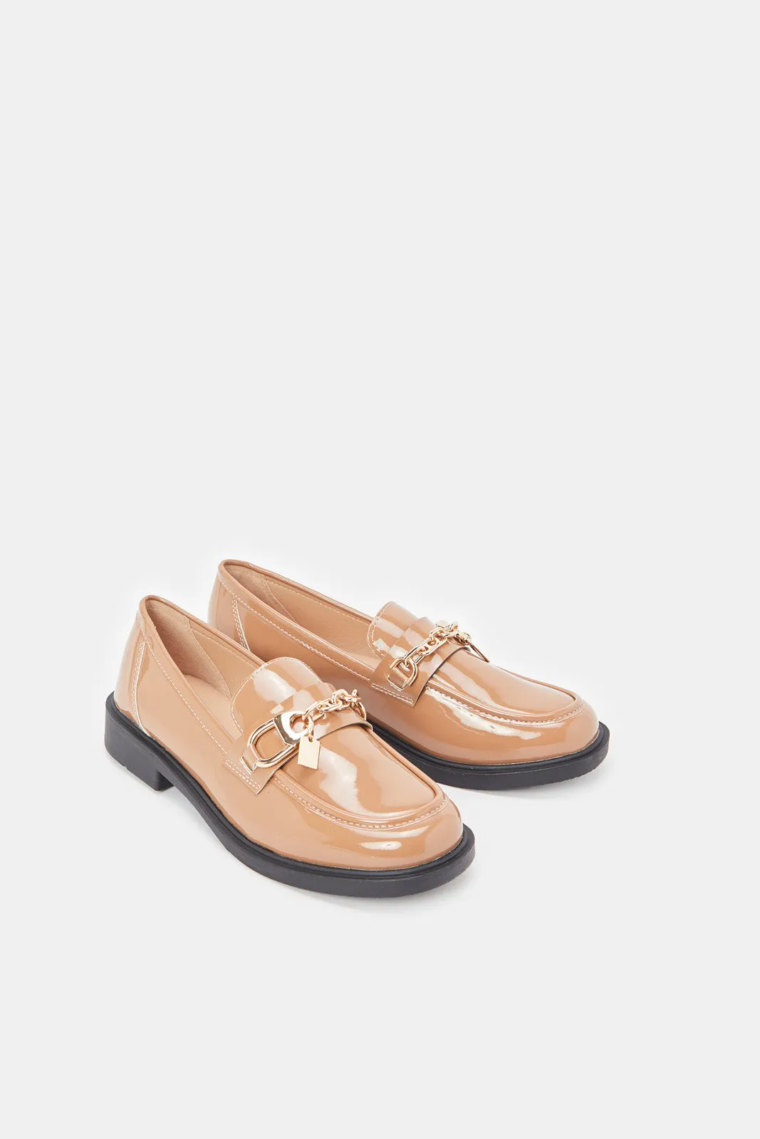 Women Beige Patent Loafer