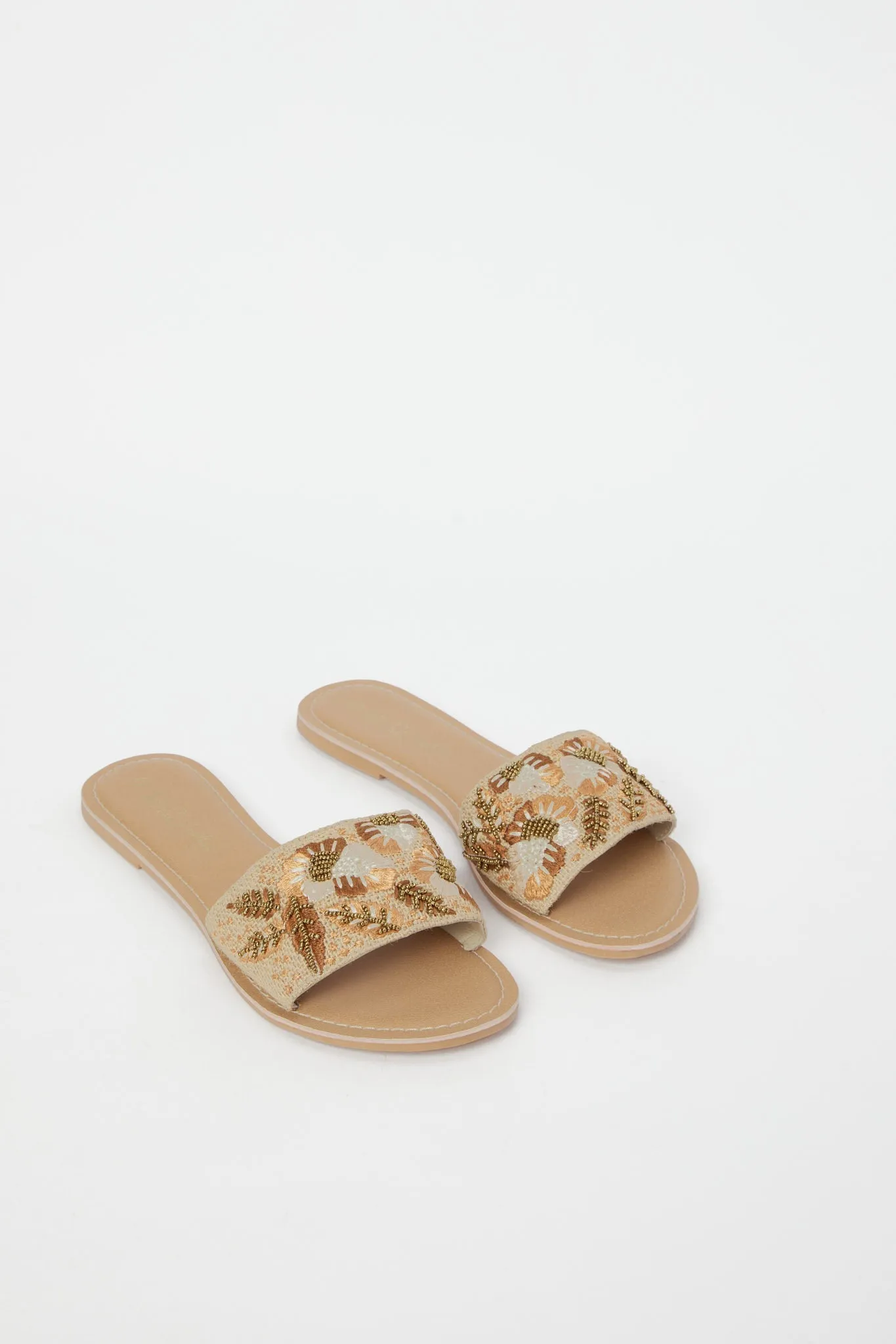 Women Brown Embroidered Mule