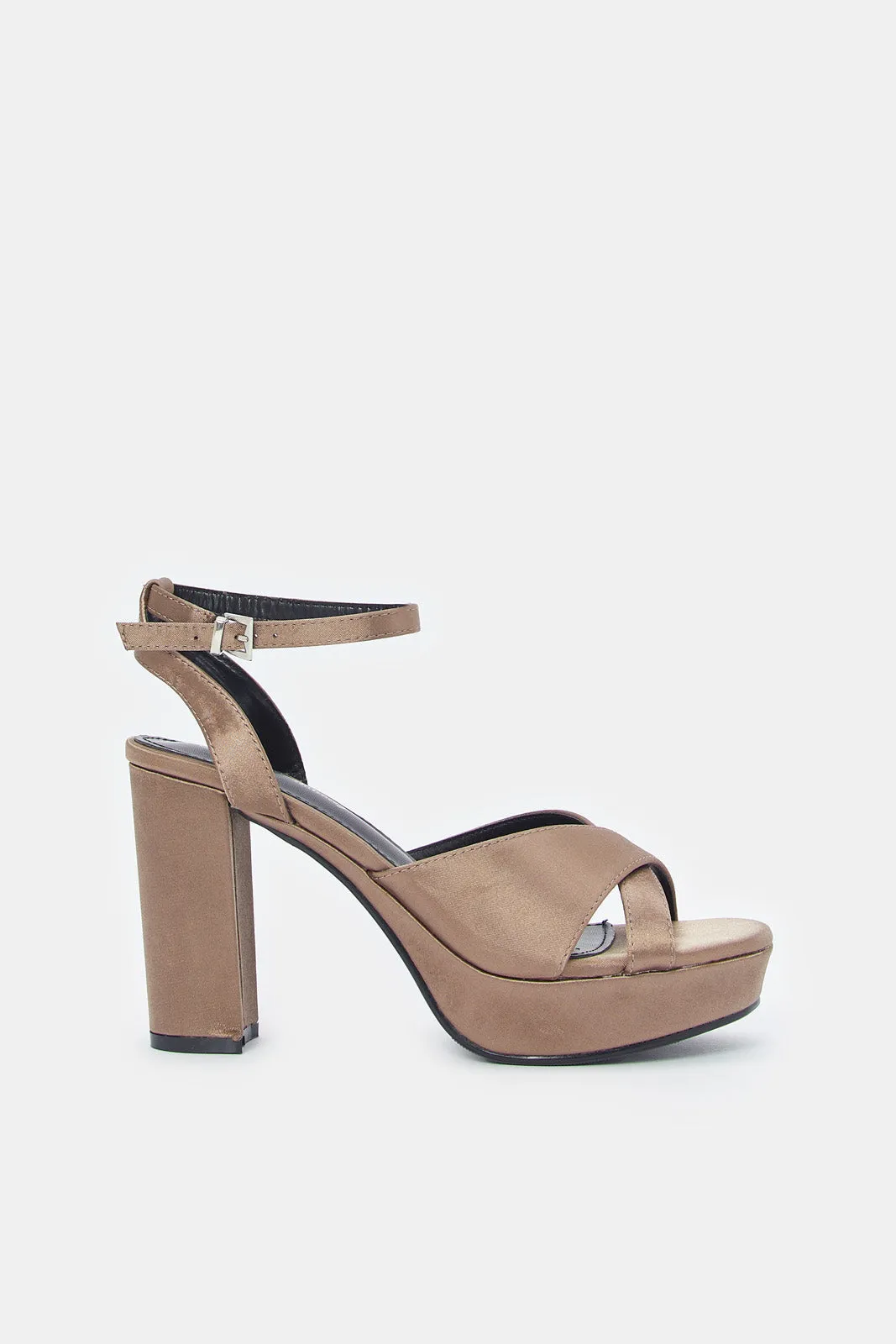 Women Taupe High Block Heel Sandal