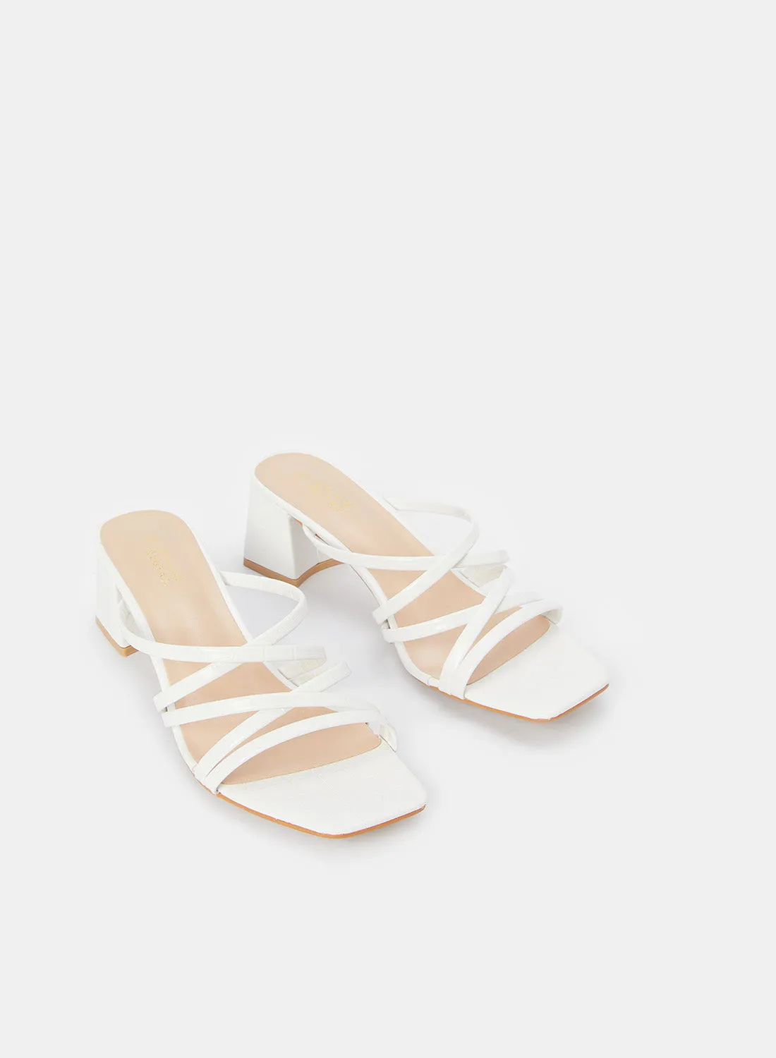 Women White Strappy Textured Mule