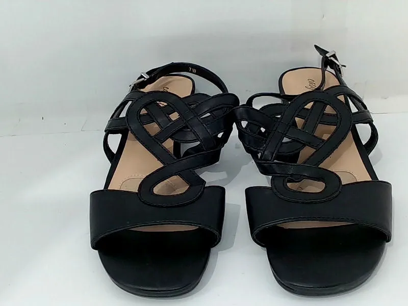 Women's Easy Street Casual Black Heeled Sandals Size 7.0 Pair of Shoes