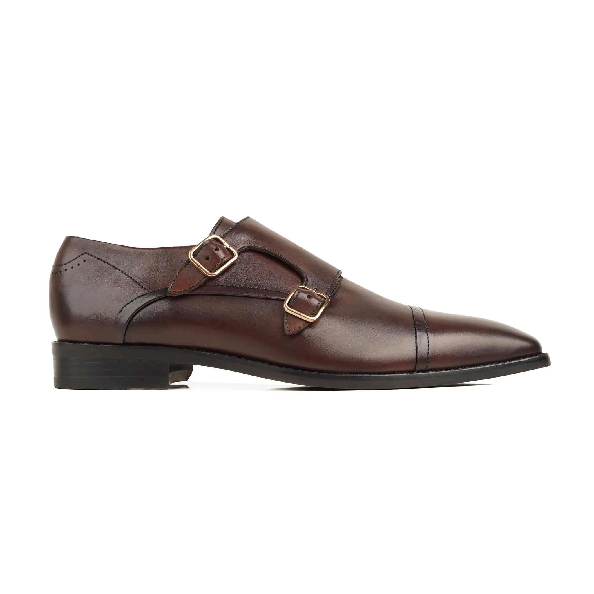 Yenz - Men's Dark Brown Calf Leather Double Monkstrap